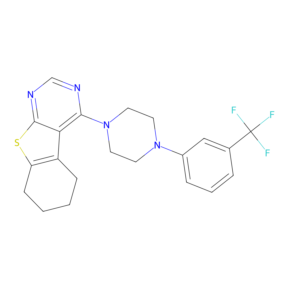 4-{4-[3-(Trifluoromethyl)phenyl]-1-piperazinyl}-5,6,7,8-tetrahydro[1]benzothieno[2,3-d]pyrimidine molecular structure, CAS 314260-80-5