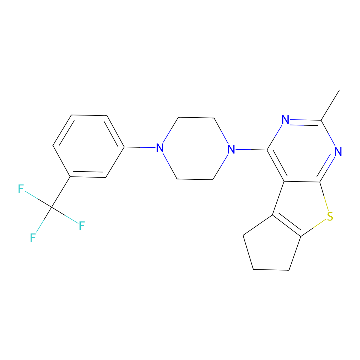 3-methyl-1-[4-[3-(trifluoromethyl)phenyl]piperazin-1-yl]-7,8-dihydro-6H-cyclopenta[4,5]thieno[1,2-c]pyrimidine molecular structure, CAS 314260-91-8