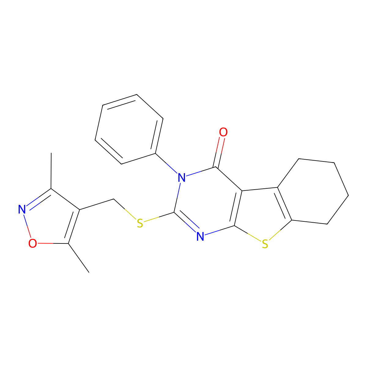 5-{[(3,5-Dimethyl-1,2-oxazol-4-yl)methyl]sulfanyl}-4-phenyl-8-thia-4,6-diazatricyclo[7.4.0.0^{2,7}]trideca-1(9),2(7),5-trien-3-one molecular structure, CAS 314260-92-9