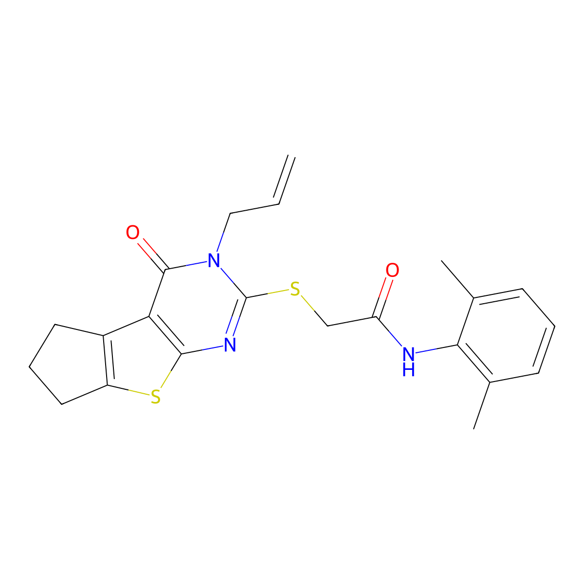 N-(2,6-dimethylphenyl)-2-{[12-oxo-11-(prop-2-en-1-yl)-7-thia-9,11-diazatricyclo[6.4.0.0^{2,6}]dodeca-1(8),2(6),9-trien-10-yl]sulfanyl}acetamide molecular structure, CAS 314260-93-0