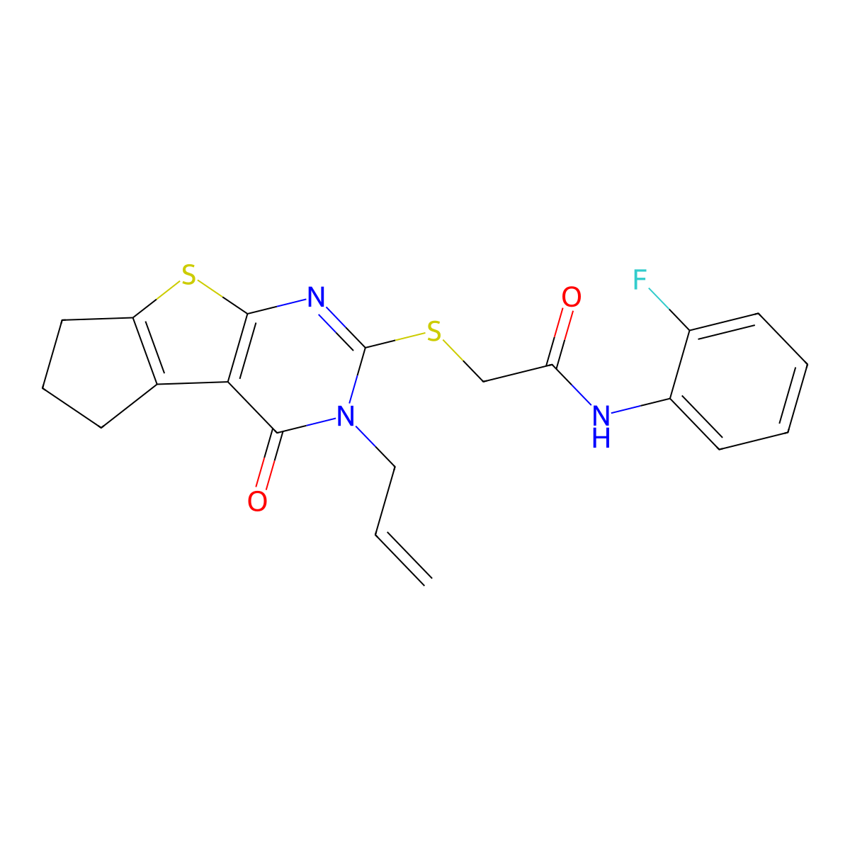 N-(2-fluorophenyl)-2-{[12-oxo-11-(prop-2-en-1-yl)-7-thia-9,11-diazatricyclo[6.4.0.0^{2,6}]dodeca-1(8),2(6),9-trien-10-yl]sulfanyl}acetamide molecular structure, CAS 314261-08-0