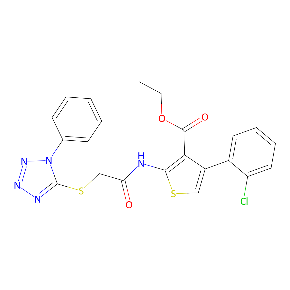 Ethyl 4-(2-chlorophenyl)-2-[[2-(1-phenyltetrazol-5-yl)sulfanylacetyl]amino]thiophene-3-carboxylate molecular structure, CAS 314261-11-5