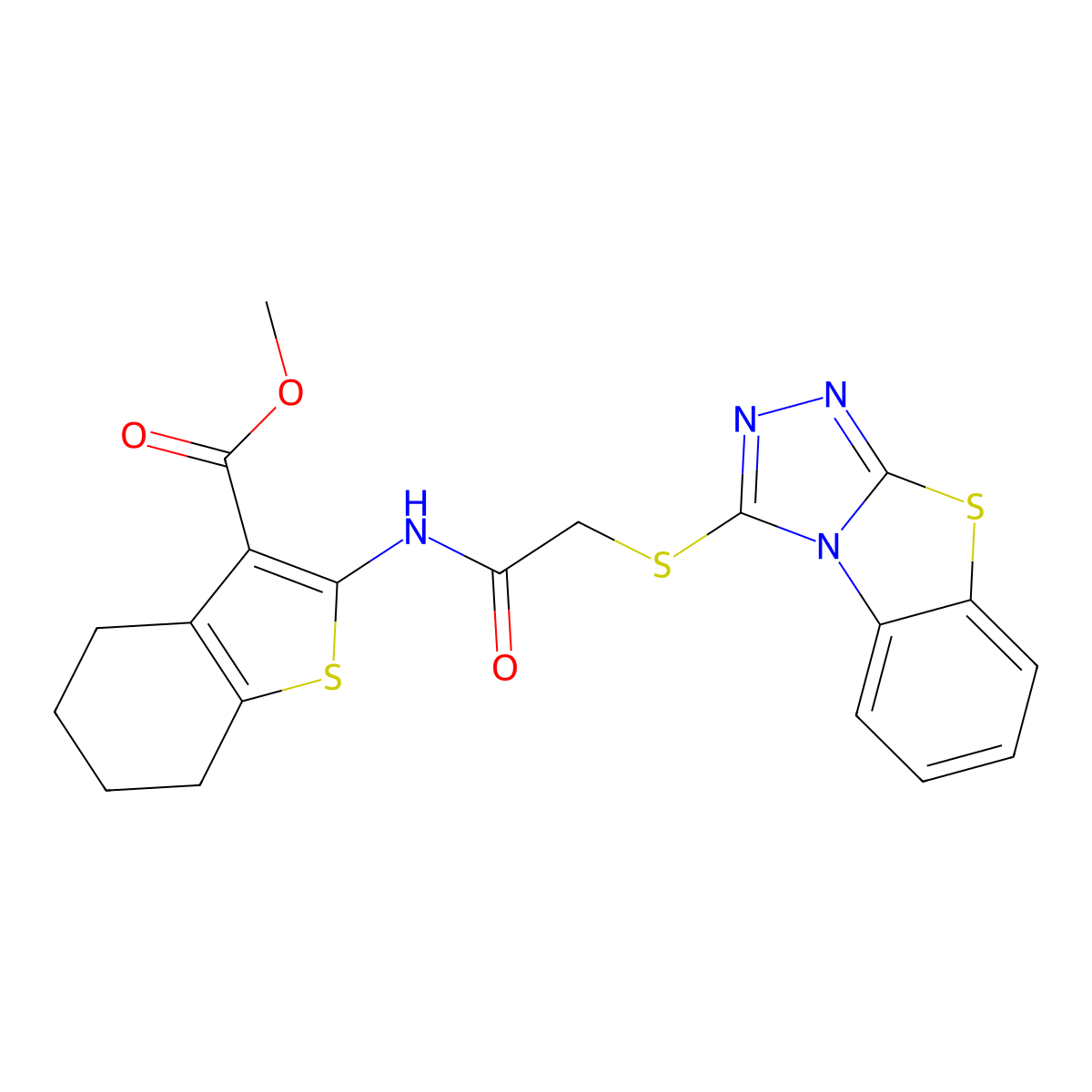 Methyl 2-[[2-([1,2,4]triazolo[3,4-b][1,3]benzothiazol-1-ylsulfanyl)acetyl]amino]-4,5,6,7-tetrahydro-1-benzothiophene-3-carboxylate molecular structure, CAS 314261-23-9