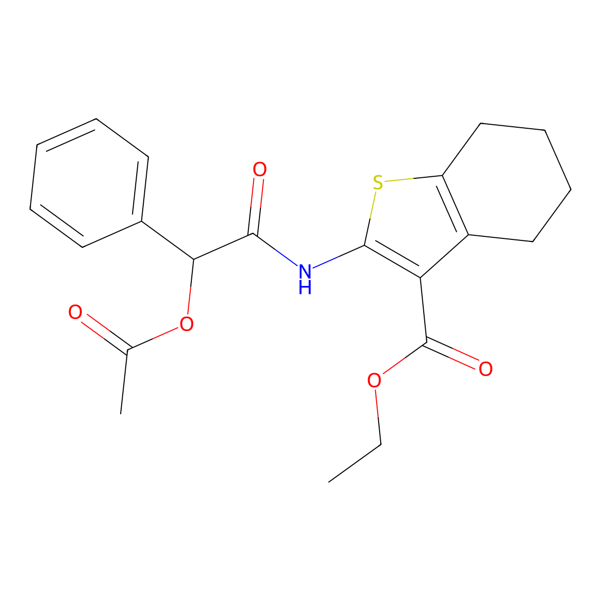 Ethyl 2-{[(acetyloxy)(phenyl)acetyl]amino}-4,5,6,7-tetrahydro-1-benzothiophene-3-carboxylate molecular structure, CAS 314261-24-0