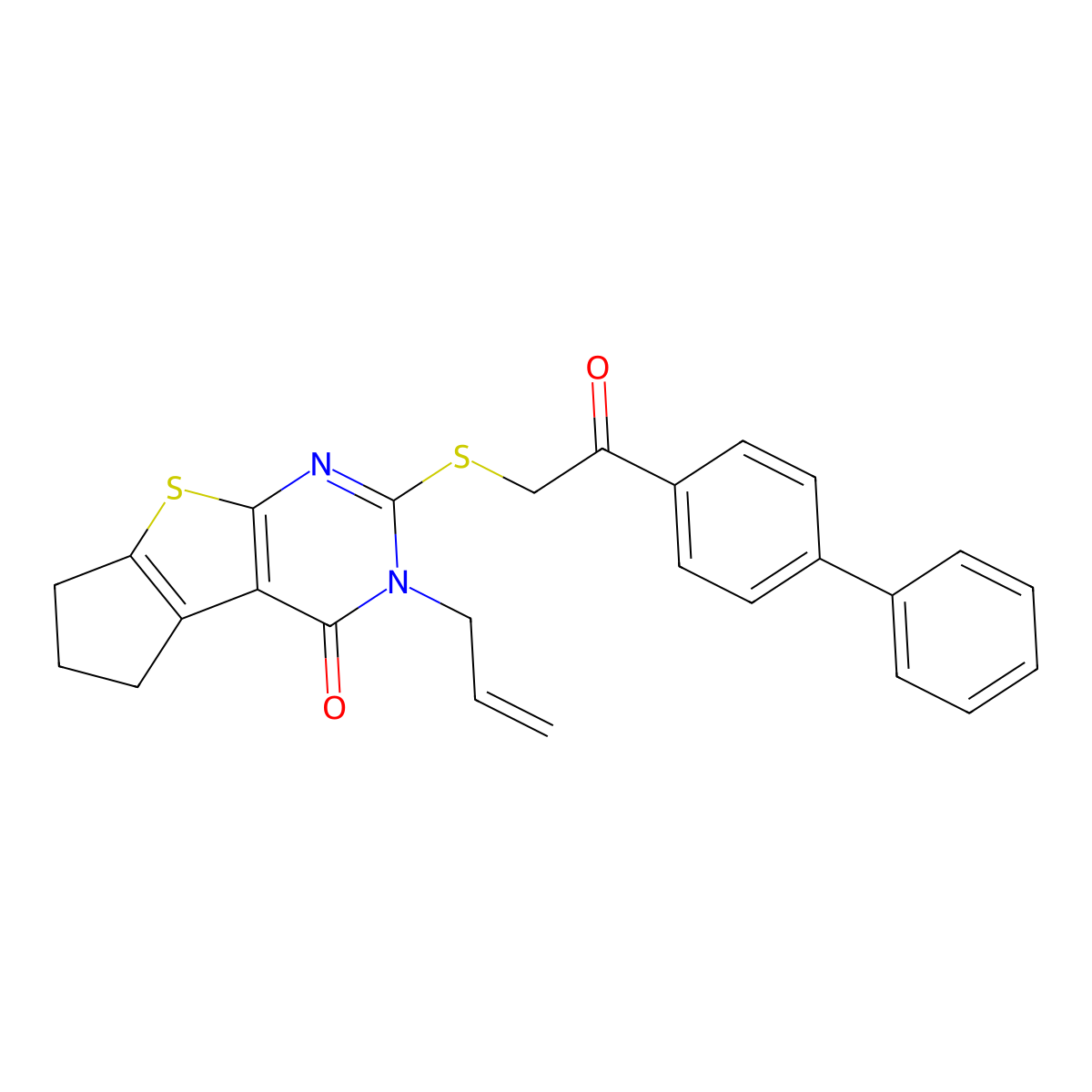 3-allyl-2-[(2-[1,1'-biphenyl]-4-yl-2-oxoethyl)sulfanyl]-3,5,6,7-tetrahydro-4H-cyclopenta[4,5]thieno[2,3-d]pyrimidin-4-one molecular structure, CAS 314261-35-3