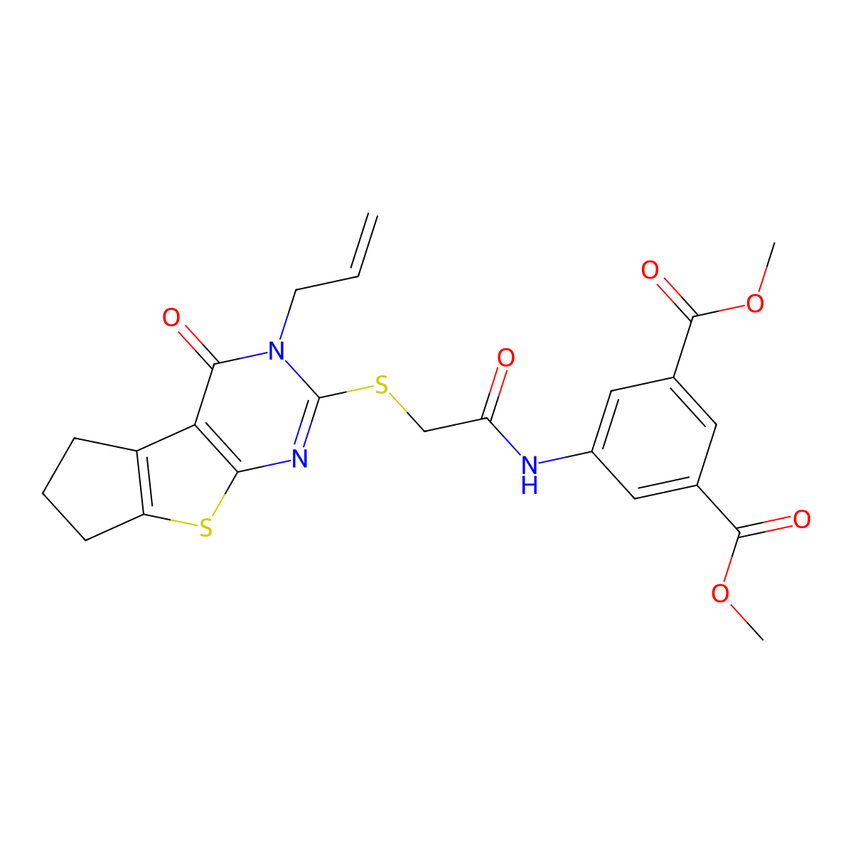 1,3-Dimethyl 5-(2-{[12-oxo-11-(prop-2-en-1-yl)-7-thia-9,11-diazatricyclo[6.4.0.0^{2,6}]dodeca-1(8),2(6),9-trien-10-yl]sulfanyl}acetamido)benzene-1,3-dicarboxylate molecular structure, CAS 314261-45-5