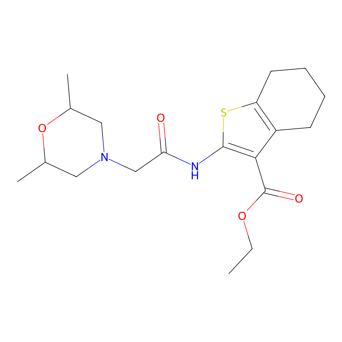 Ethyl 2-[[2-(2,6-dimethylmorpholin-4-yl)acetyl]amino]-4,5,6,7-tetrahydro-1-benzothiophene-3-carboxylate molecular structure, CAS 314261-46-6