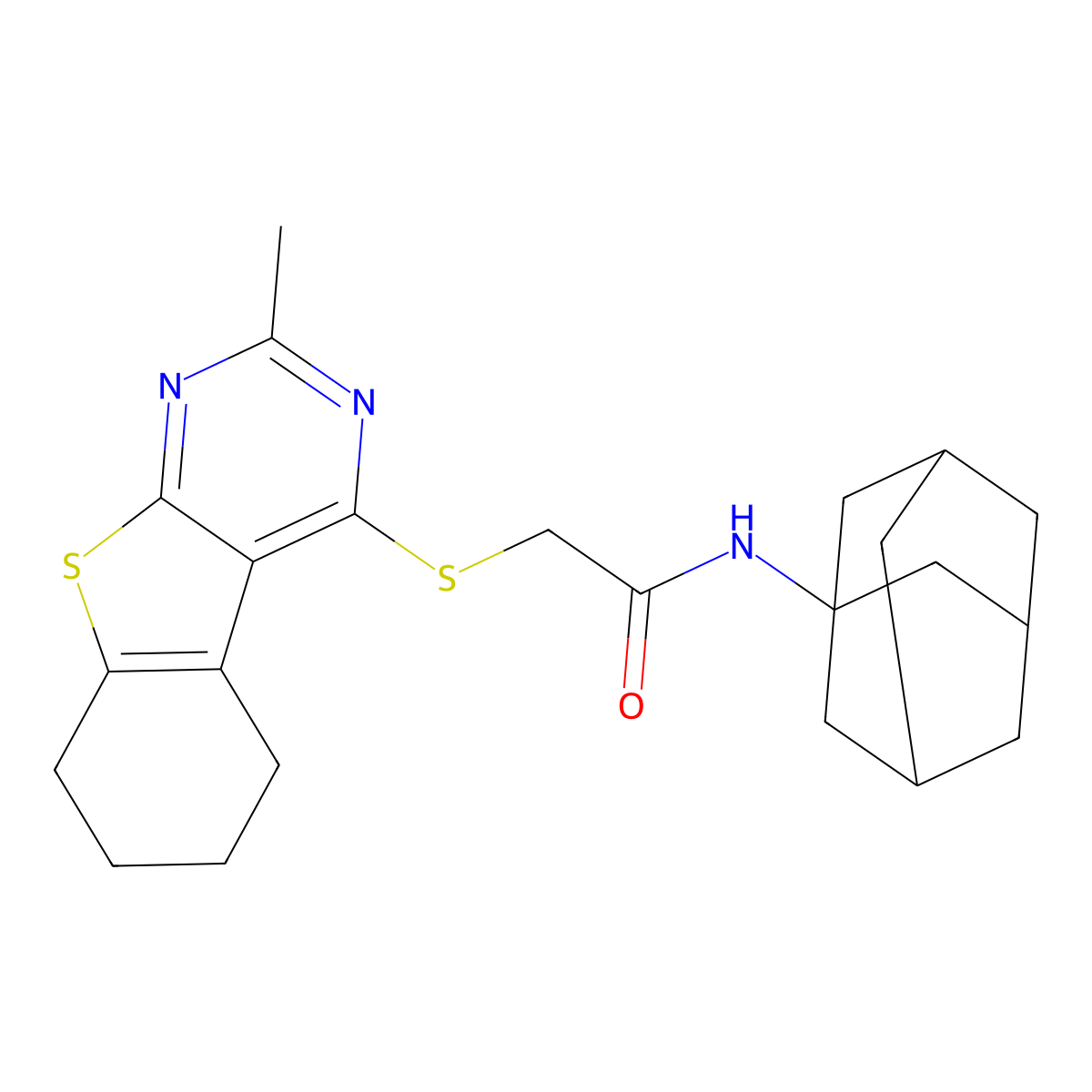 N-(1-adamantyl)-2-[(2-methyl-5,6,7,8-tetrahydro-[1]benzothiolo[2,3-d]pyrimidin-4-yl)sulfanyl]acetamide molecular structure, CAS 314261-47-7
