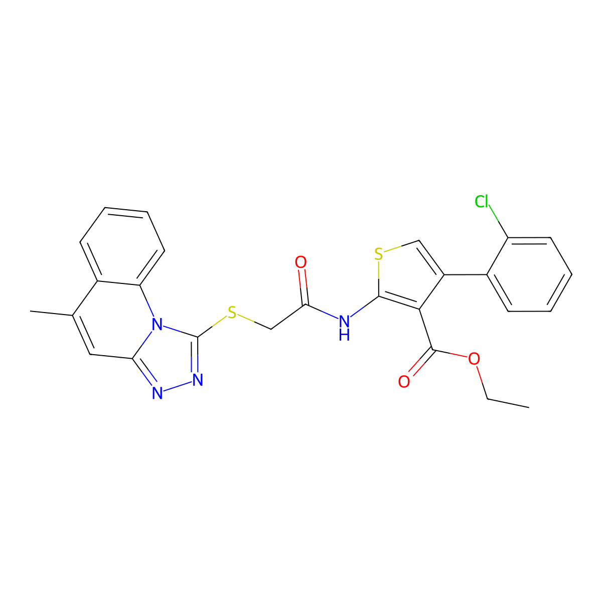 Ethyl 4-(2-chlorophenyl)-2-[[2-[(5-methyl-[1,2,4]triazolo[4,3-a]quinolin-1-yl)sulfanyl]acetyl]amino]thiophene-3-carboxylate molecular structure, CAS 314261-50-2
