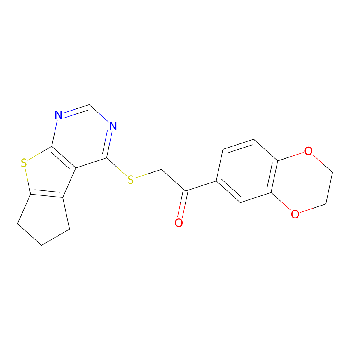 1-(2,3-Dihydro-1,4-benzodioxin-6-yl)-2-{7-thia-9,11-diazatricyclo[6.4.0.0^{2,6}]dodeca-1(12),2(6),8,10-tetraen-12-ylsulfanyl}ethan-1-one molecular structure, CAS 314261-56-8