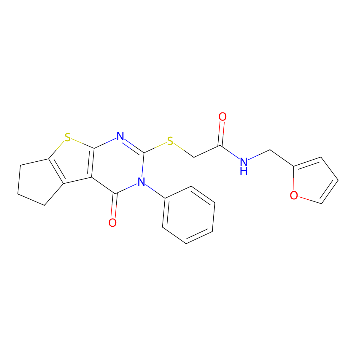 N-(furan-2-ylmethyl)-2-((4-oxo-3-phenyl-4,5,6,7-tetrahydro-3H-cyclopenta[4,5]thieno[2,3-d]pyrimidin-2-yl)thio)acetamide molecular structure, CAS 314261-67-1