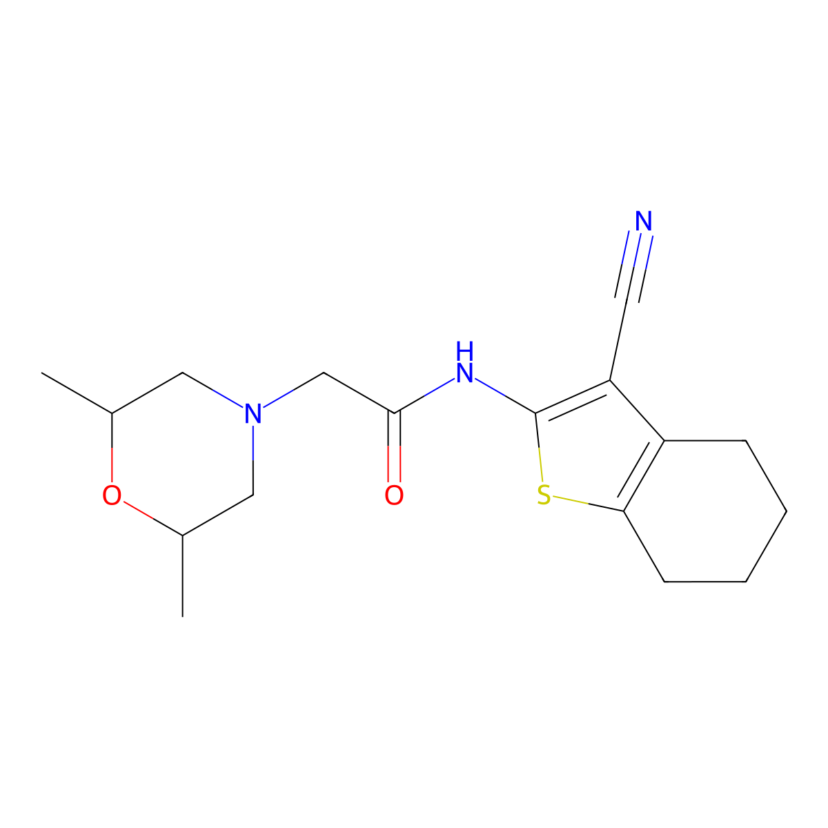 N-(3-cyano-4,5,6,7-tetrahydro-1-benzothiophen-2-yl)-2-(2,6-dimethylmorpholin-4-yl)acetamide molecular structure, CAS 314261-68-2