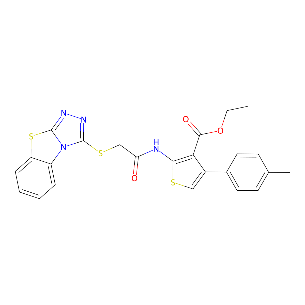 Ethyl 4-(4-methylphenyl)-2-[[2-([1,2,4]triazolo[3,4-b][1,3]benzothiazol-1-ylsulfanyl)acetyl]amino]thiophene-3-carboxylate molecular structure, CAS 314261-70-6