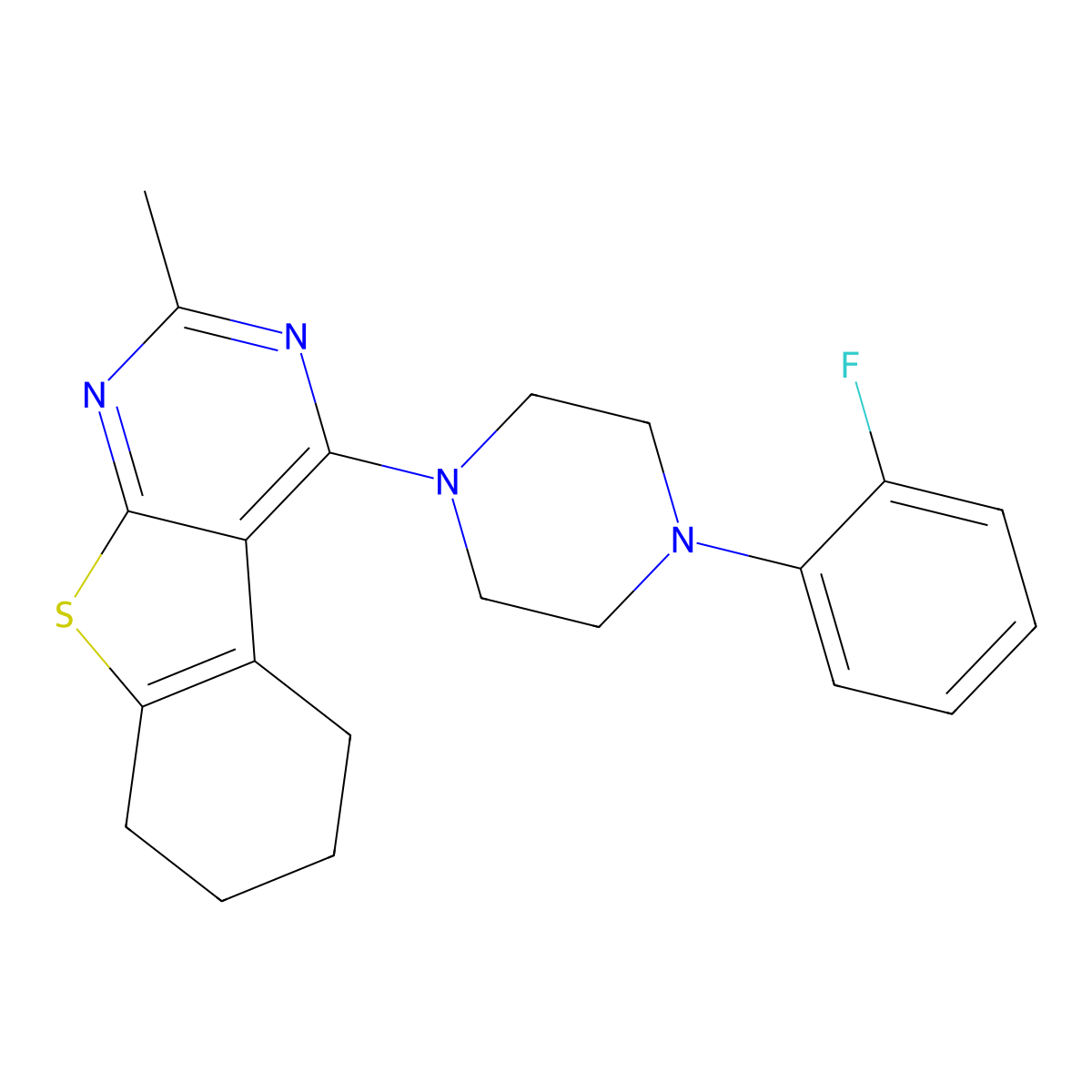 4-[4-(2-Fluorophenyl)-1-piperazinyl]-2-methyl-5,6,7,8-tetrahydro[1]benzothieno[2,3-d]pyrimidine molecular structure, CAS 314261-82-0