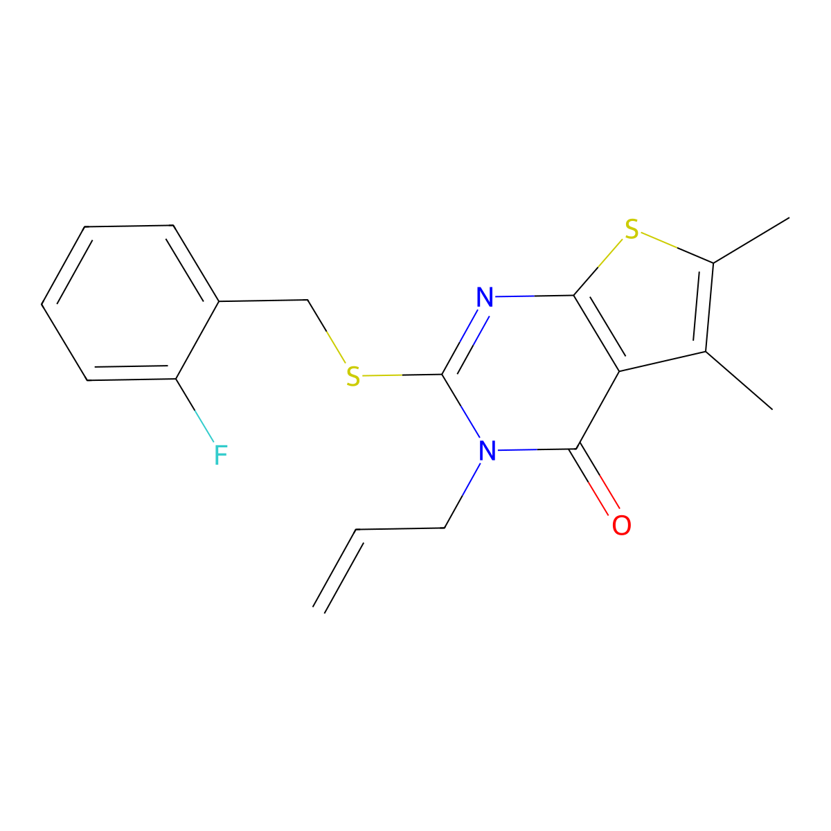 2-{[(2-fluorophenyl)methyl]sulfanyl}-5,6-dimethyl-3-(prop-2-en-1-yl)-3H,4H-thieno[2,3-d]pyrimidin-4-one molecular structure, CAS 314261-84-2