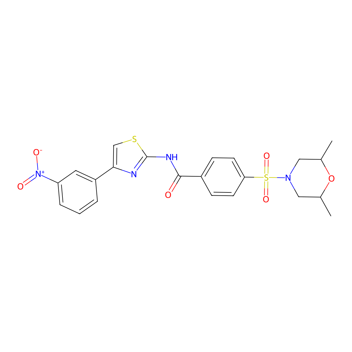 4-((2,6-dimethylmorpholino)sulfonyl)-N-(4-(3-nitrophenyl)thiazol-2-yl)benzamide molecular structure, CAS 314275-58-6