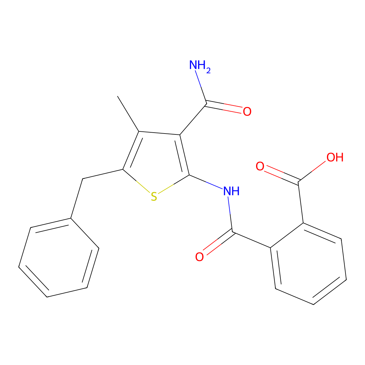 2-({[3-(Aminocarbonyl)-5-benzyl-4-methyl-2-thienyl]amino}carbonyl)benzoic acid molecular structure, CAS 314281-77-1