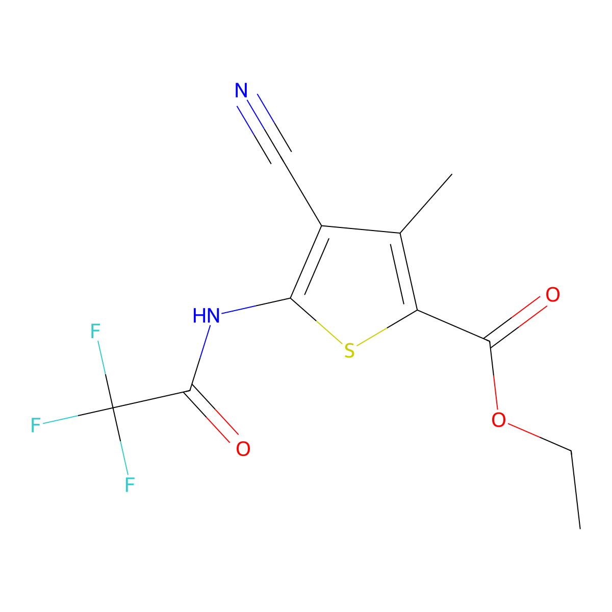 Ethyl 4-cyano-3-methyl-5-[(trifluoroacetyl)amino]-2-thiophenecarboxylate molecular structure, CAS 314282-29-6