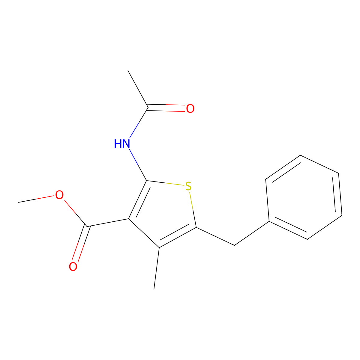 Methyl 2-acetamido-5-benzyl-4-methylthiophene-3-carboxylate molecular structure, CAS 314283-42-6