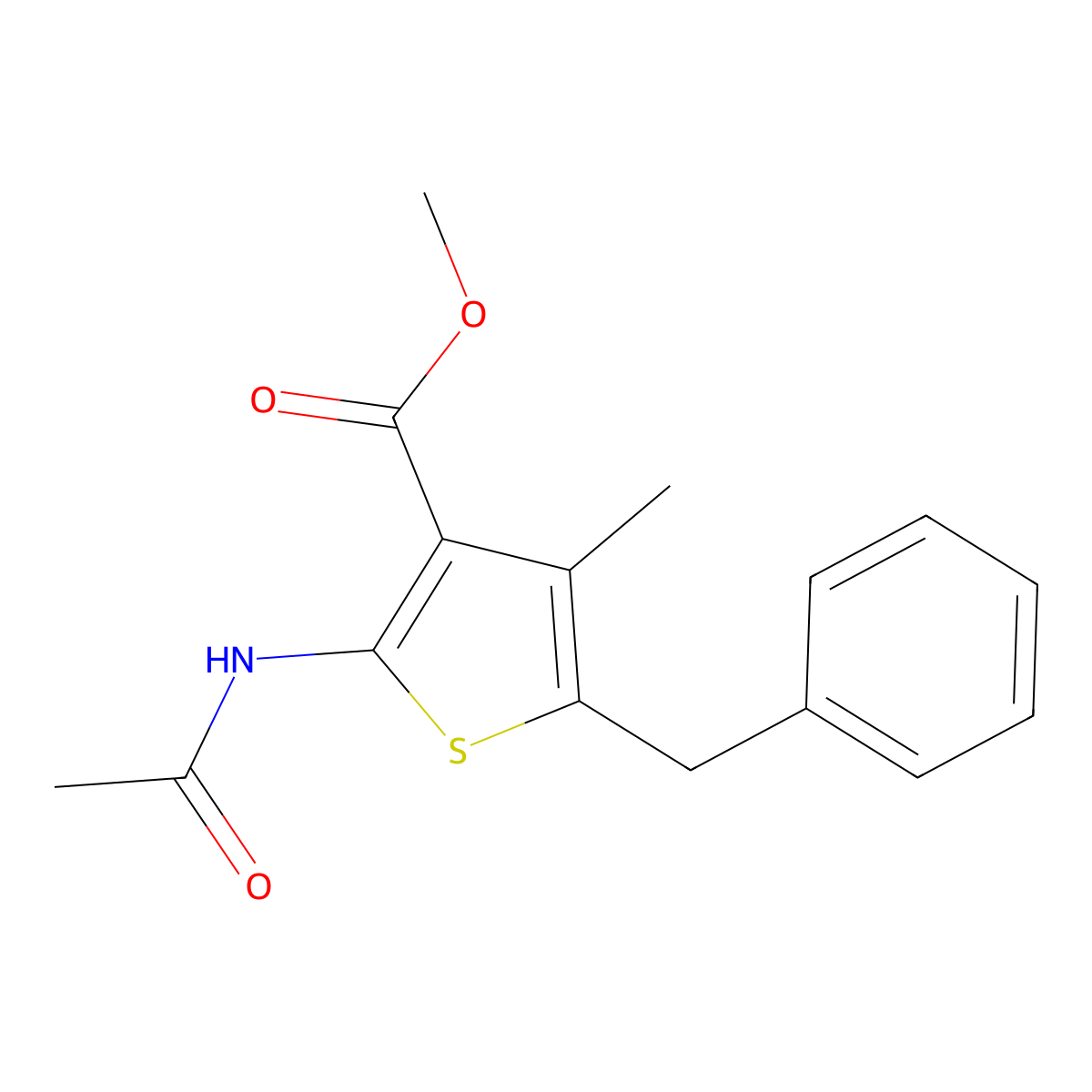 Methyl 2-acetamido-5-benzyl-4-methylthiophene-3-carboxylate molecular structure, CAS 314283-42-6