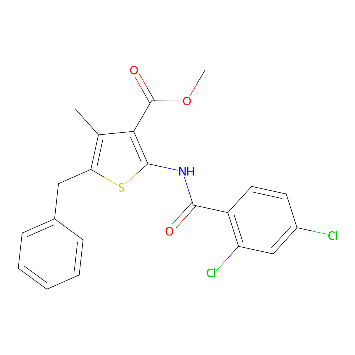 Methyl 5-benzyl-2-[(2,4-dichlorobenzoyl)amino]-4-methyl-3-thiophenecarboxylate molecular structure, CAS 314283-53-9