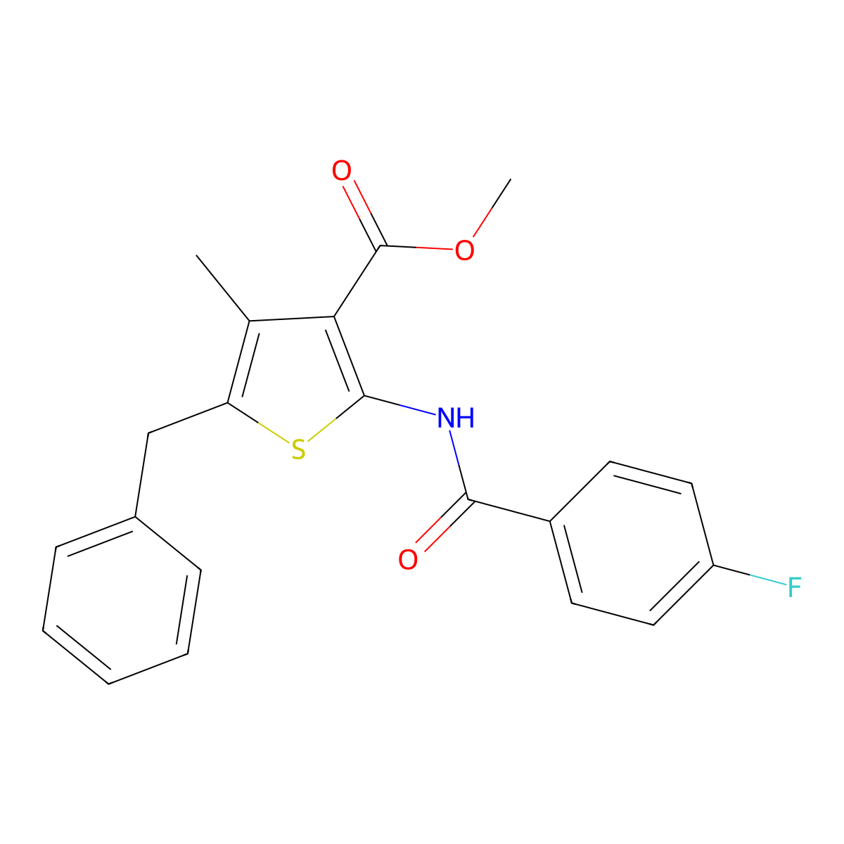 Methyl 5-benzyl-2-[(4-fluorobenzoyl)amino]-4-methyl-3-thiophenecarboxylate molecular structure, CAS 314283-55-1