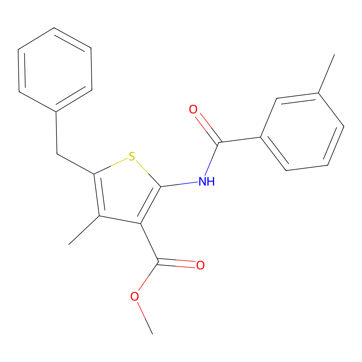 Methyl 5-benzyl-4-methyl-2-[(3-methylbenzoyl)amino]-3-thiophenecarboxylate molecular structure, CAS 314283-56-2