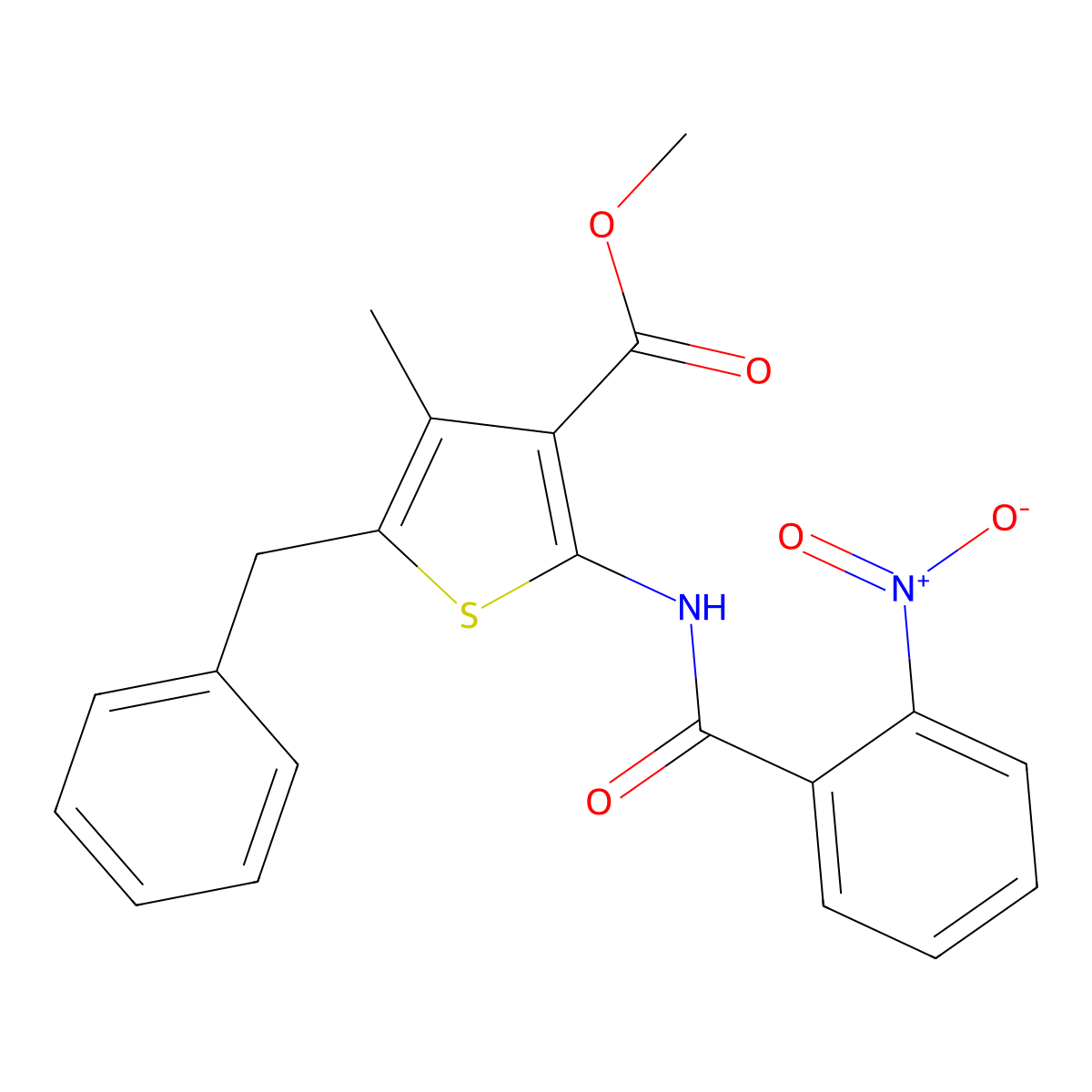 Methyl 5-benzyl-4-methyl-2-[(2-nitrobenzoyl)amino]thiophene-3-carboxylate molecular structure, CAS 314283-58-4