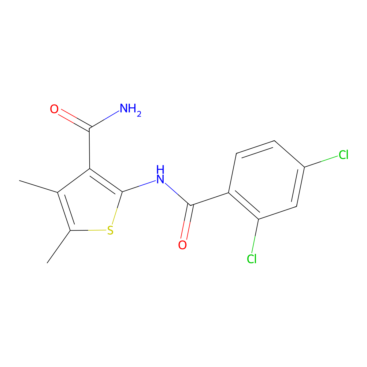 2-(2,4-Dichlorobenzamido)-4,5-dimethylthiophene-3-carboxamide molecular structure, CAS 314284-06-5