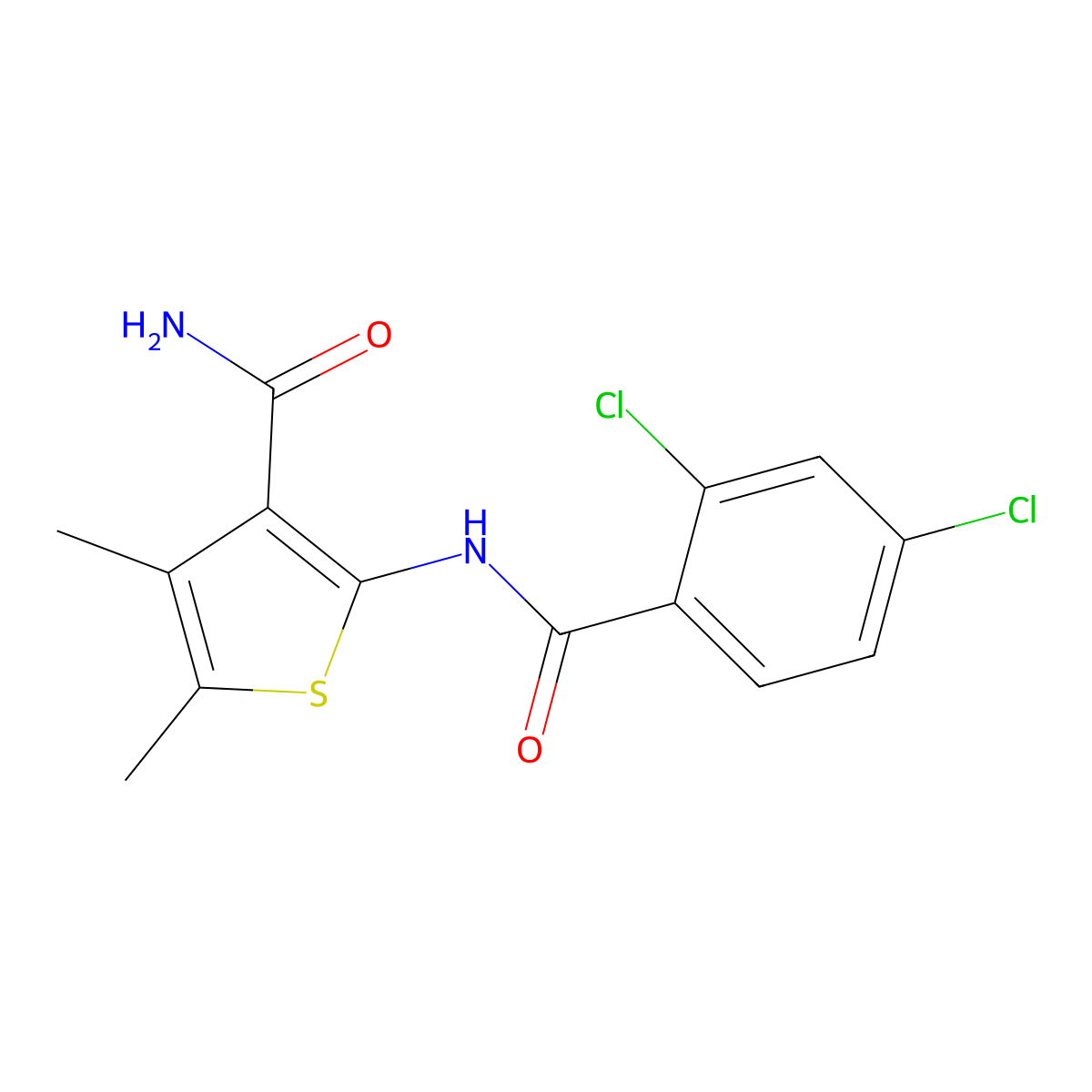 2-(2,4-Dichlorobenzamido)-4,5-dimethylthiophene-3-carboxamide molecular structure, CAS 314284-06-5