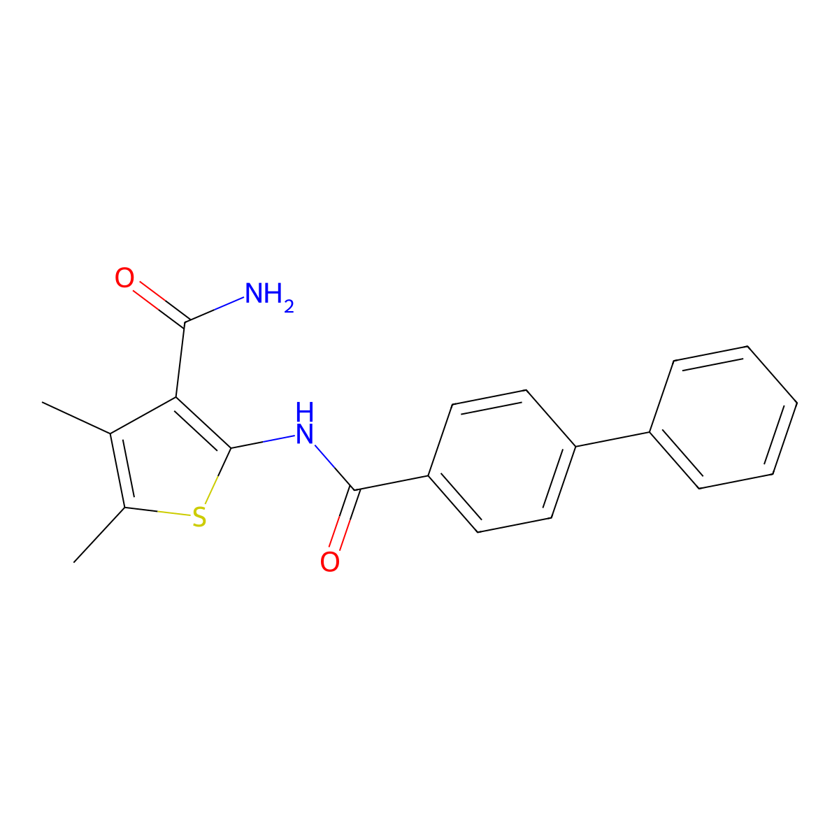 4,5-Dimethyl-2-[(4-phenylbenzoyl)amino]thiophene-3-carboxamide molecular structure, CAS 314284-11-2