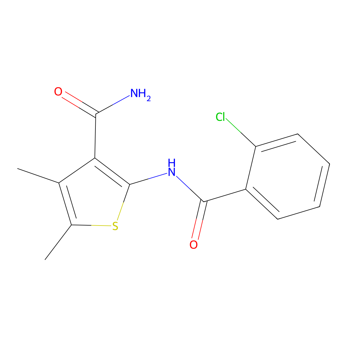 2-(2-Chlorobenzamido)-4,5-dimethylthiophene-3-carboxamide molecular structure, CAS 314284-15-6