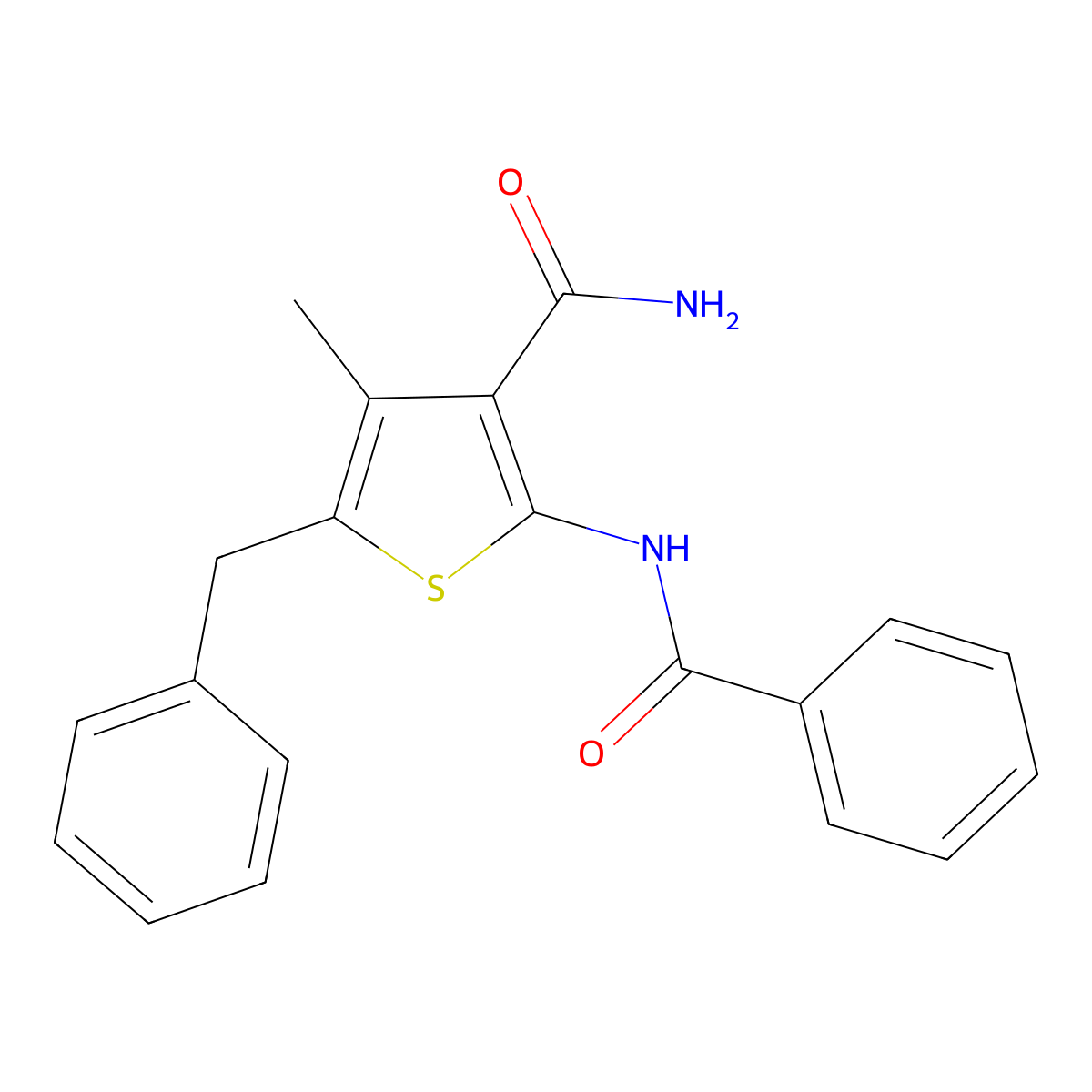 2-(Benzoylamino)-5-benzyl-4-methyl-3-thiophenecarboxamide molecular structure, CAS 314284-22-5