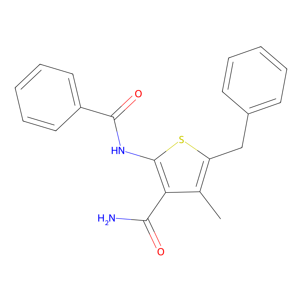 2-(Benzoylamino)-5-benzyl-4-methyl-3-thiophenecarboxamide molecular structure, CAS 314284-22-5