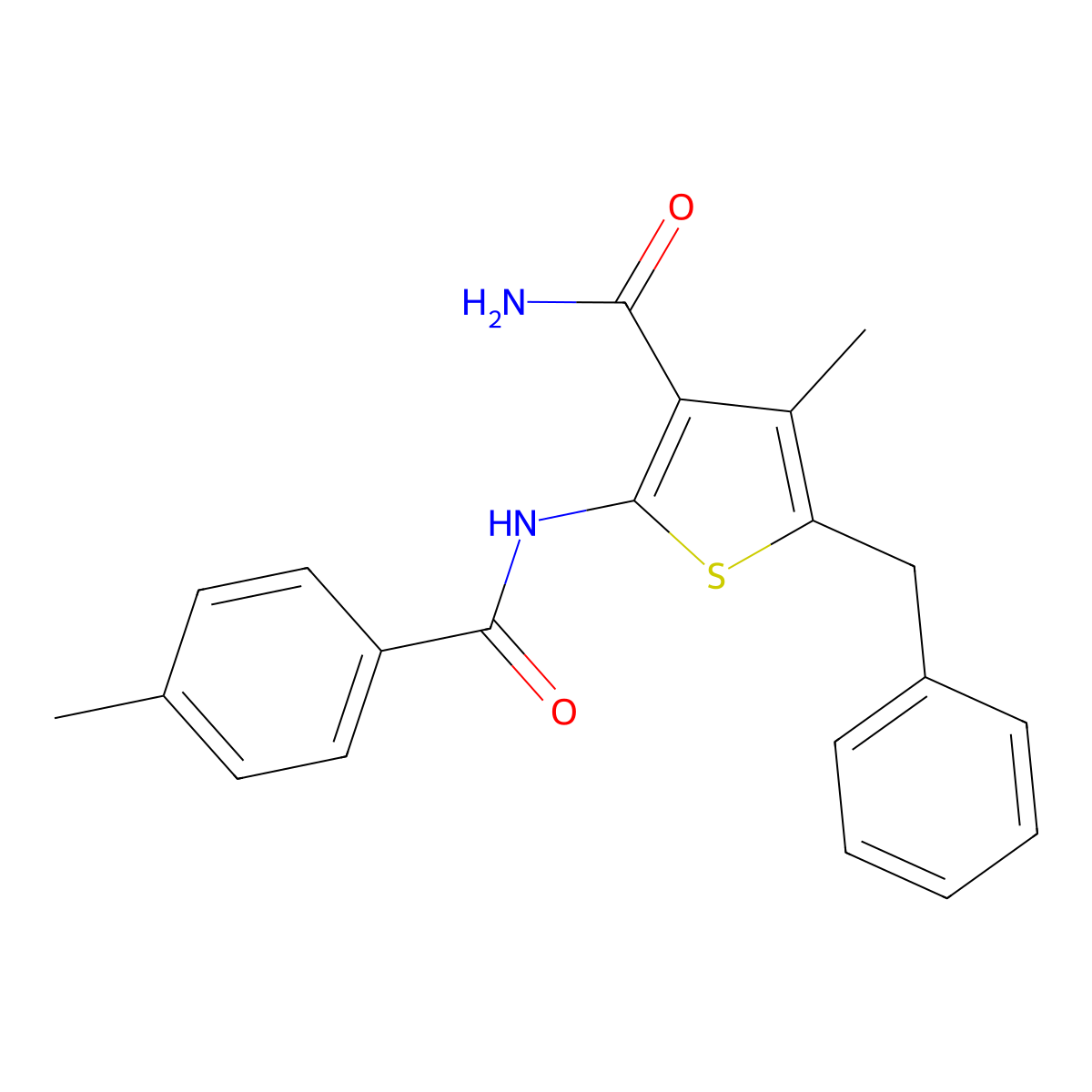 5-Benzyl-4-methyl-2-[(4-methylbenzoyl)amino]-3-thiophenecarboxamide molecular structure, CAS 314284-63-4