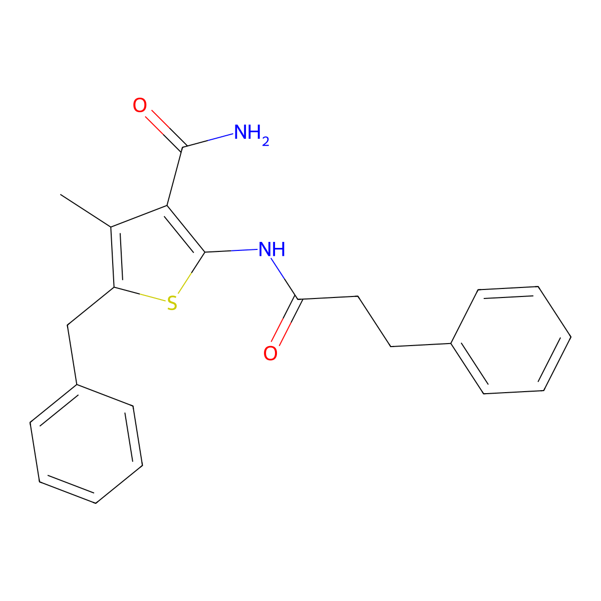 5-Benzyl-4-methyl-2-(3-phenylpropanamido)thiophene-3-carboxamide molecular structure, CAS 314284-71-4