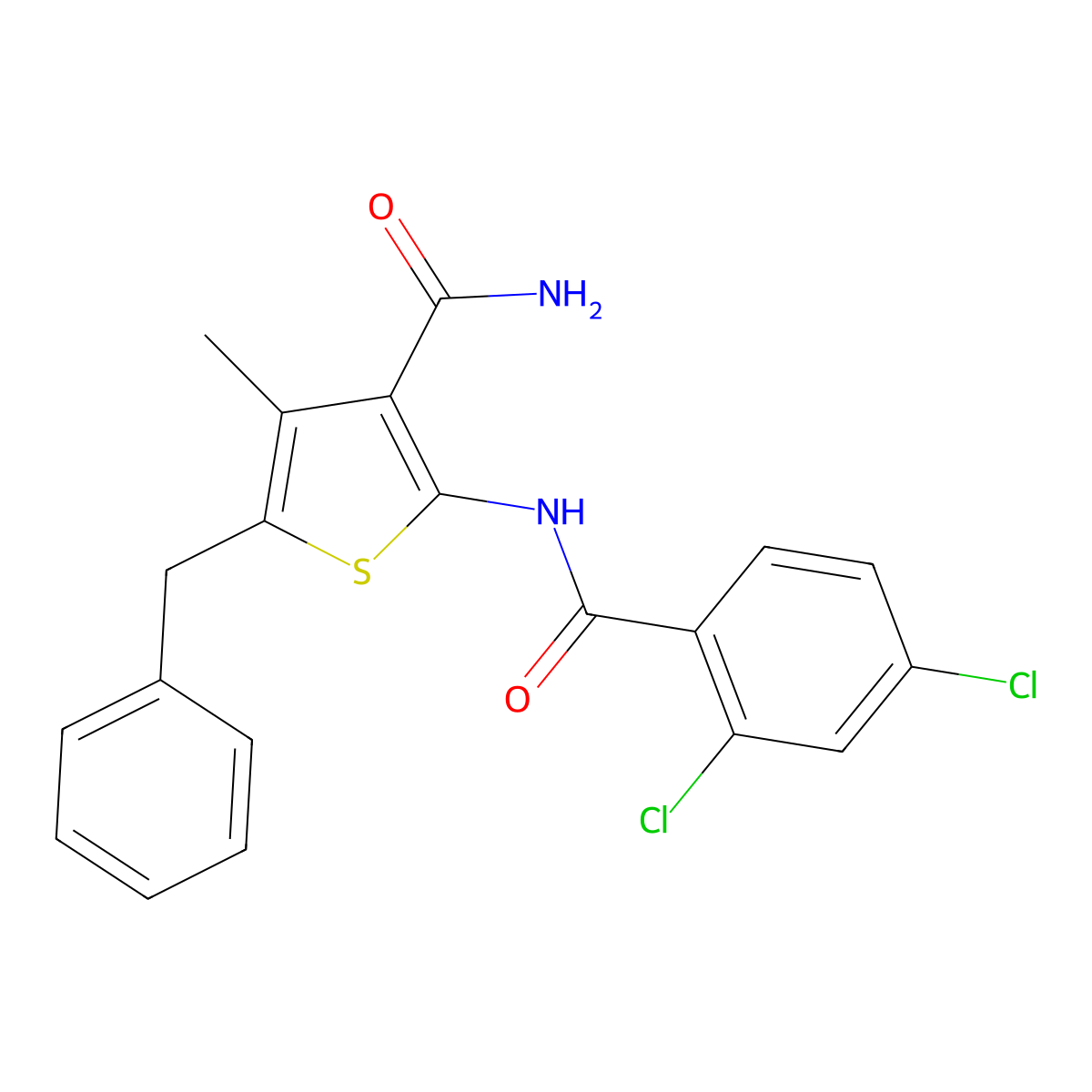 5-Benzyl-2-[(2,4-dichlorobenzoyl)amino]-4-methyl-3-thiophenecarboxamide molecular structure, CAS 314284-77-0
