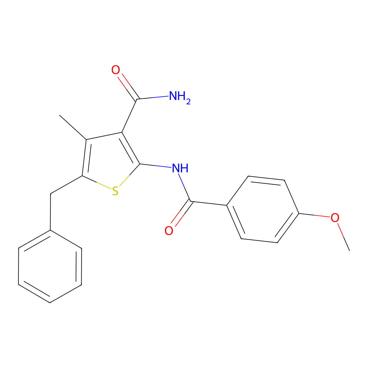 5-Benzyl-2-[(4-methoxybenzoyl)amino]-4-methyl-3-thiophenecarboxamide molecular structure, CAS 314285-22-8