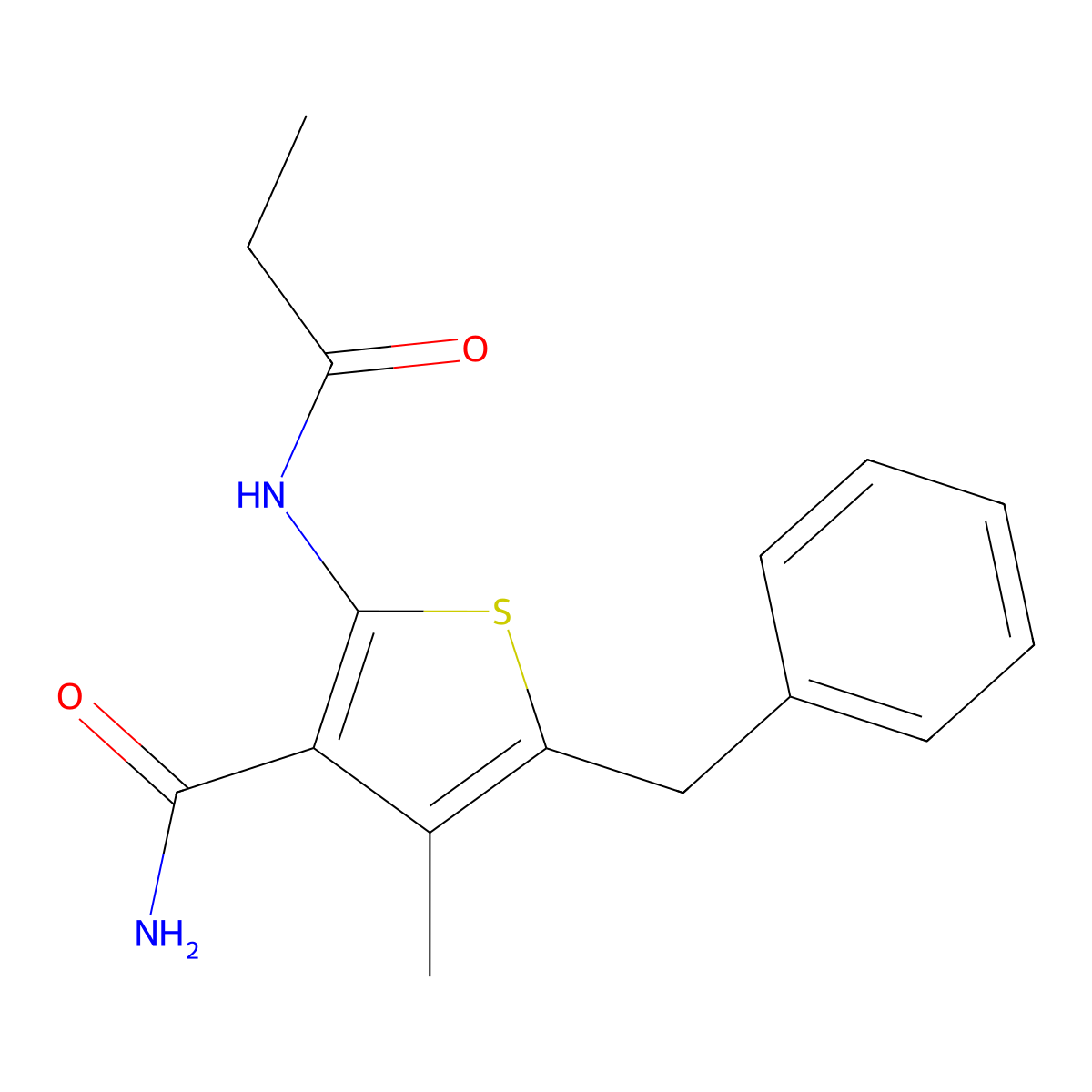 5-Benzyl-4-methyl-2-(propanoylamino)thiophene-3-carboxamide molecular structure, CAS 314285-26-2