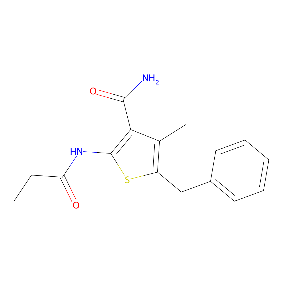 5-Benzyl-4-methyl-2-(propanoylamino)thiophene-3-carboxamide molecular structure, CAS 314285-26-2