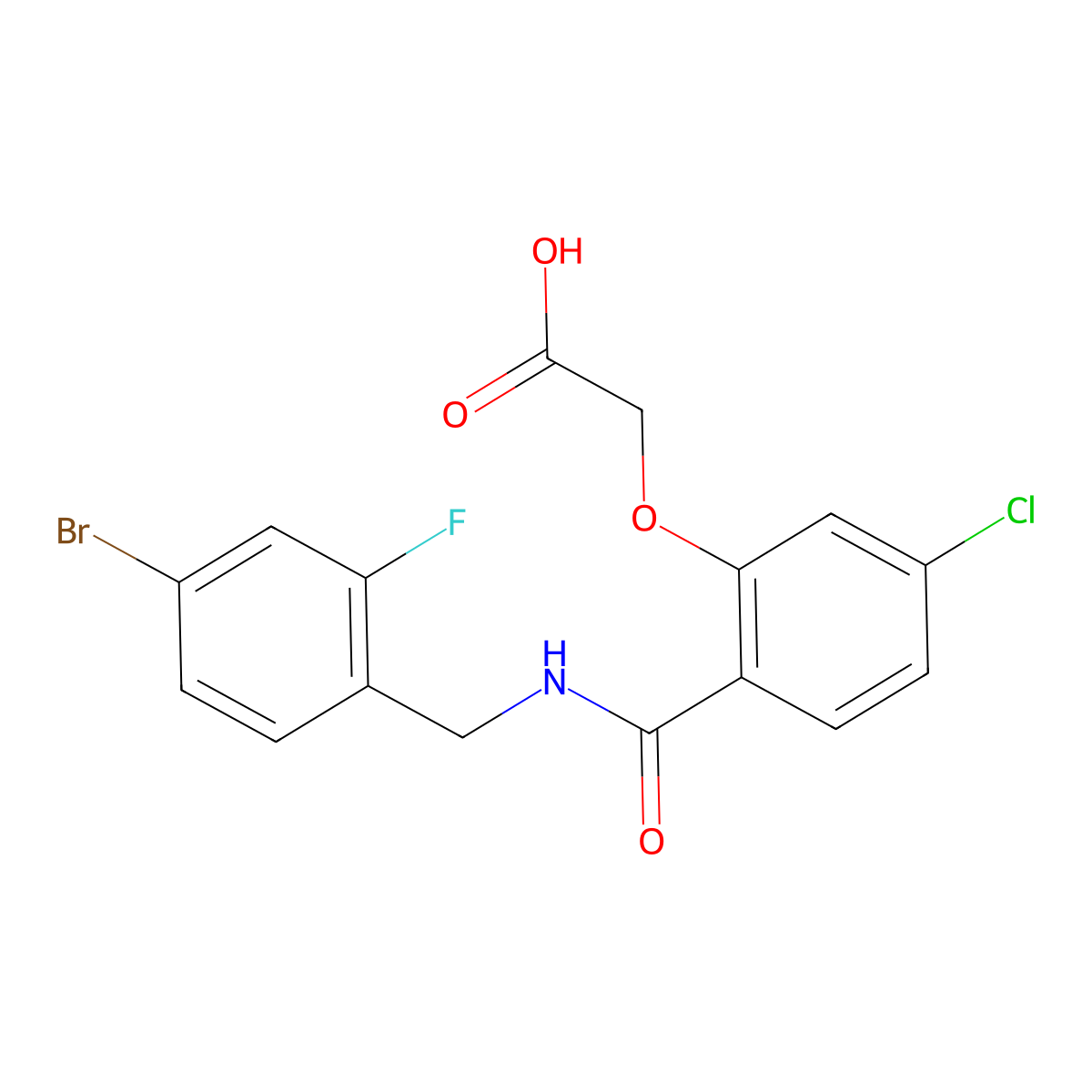 (2-(((4-Bromo-2-fluorobenzyl)amino)carbonyl)-5-chlorophenoxy)acetic acid molecular structure, CAS 314297-26-2