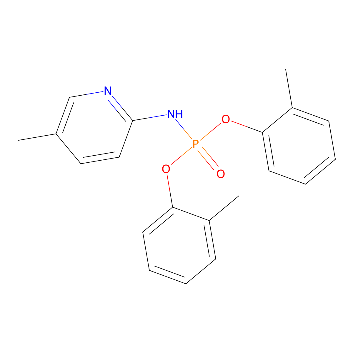 Bis(2-methylphenyl)(5-methylpyridin-2-yl)phosphoramidate molecular structure, CAS 3143-73-5