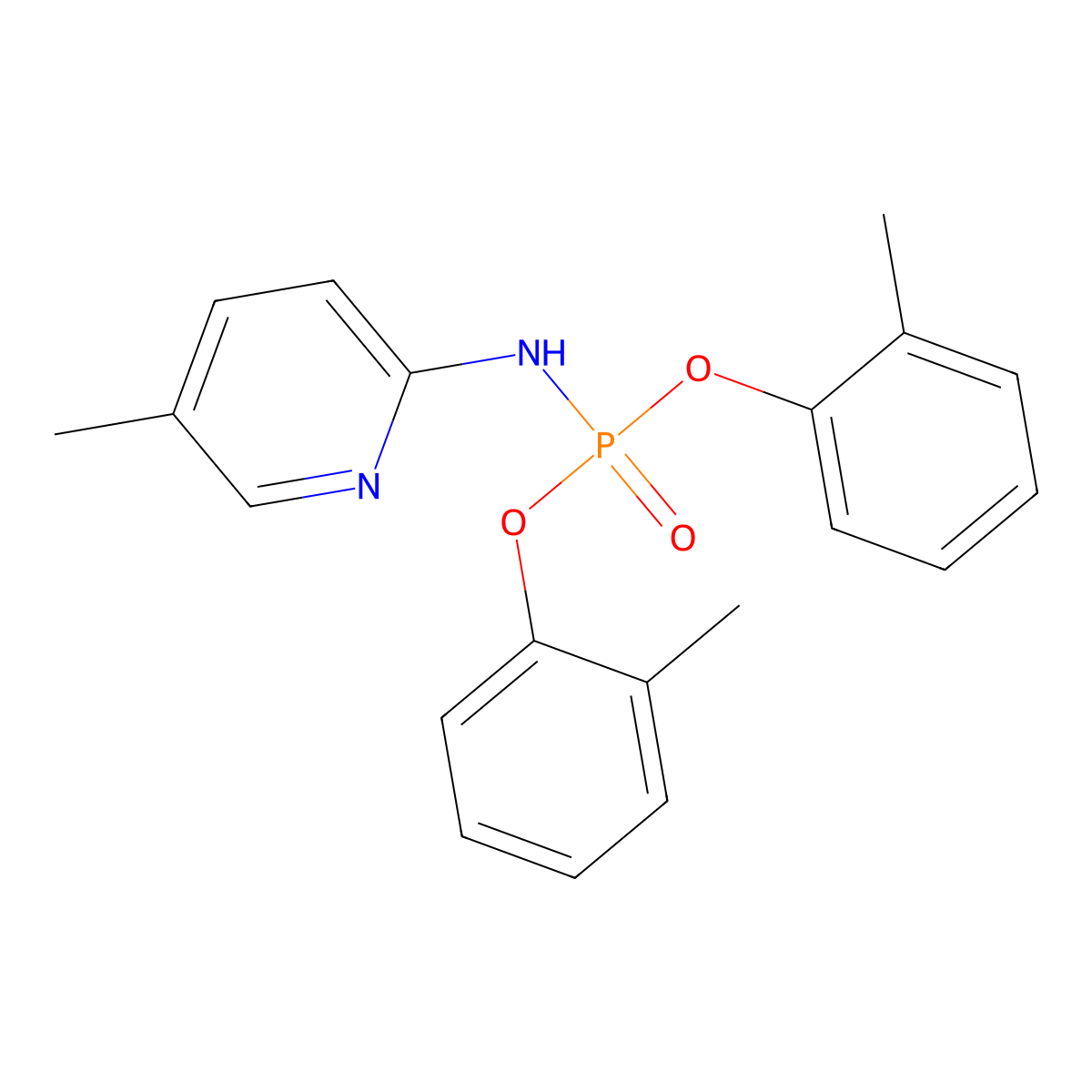 Bis(2-methylphenyl)(5-methylpyridin-2-yl)phosphoramidate molecular structure, CAS 3143-73-5