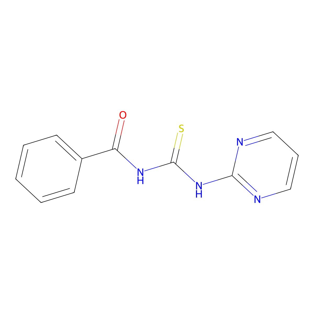 N-(pyrimidin-2-ylcarbamothioyl)benzamide molecular structure, CAS 31437-19-1