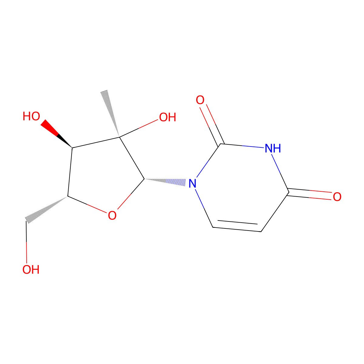 2'-C-methyluridine molecular structure, CAS 31448-54-1