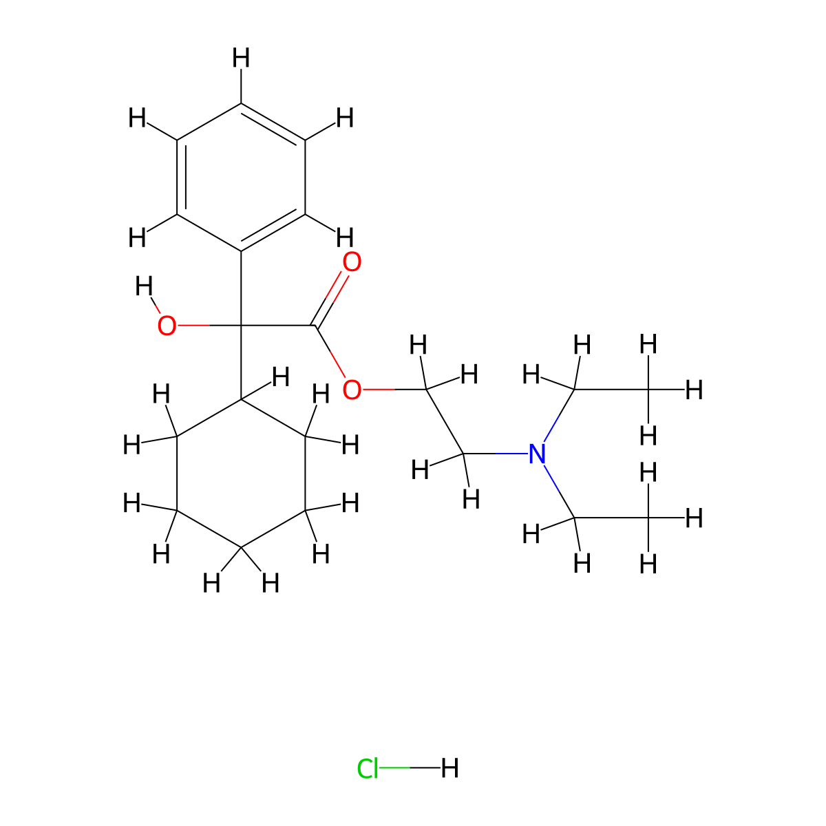 2-(Diethylamino)ethyl cyclohexyl(hydroxy)phenylacetate--hydrogen chloride (1/1) molecular structure, CAS 3146-31-4