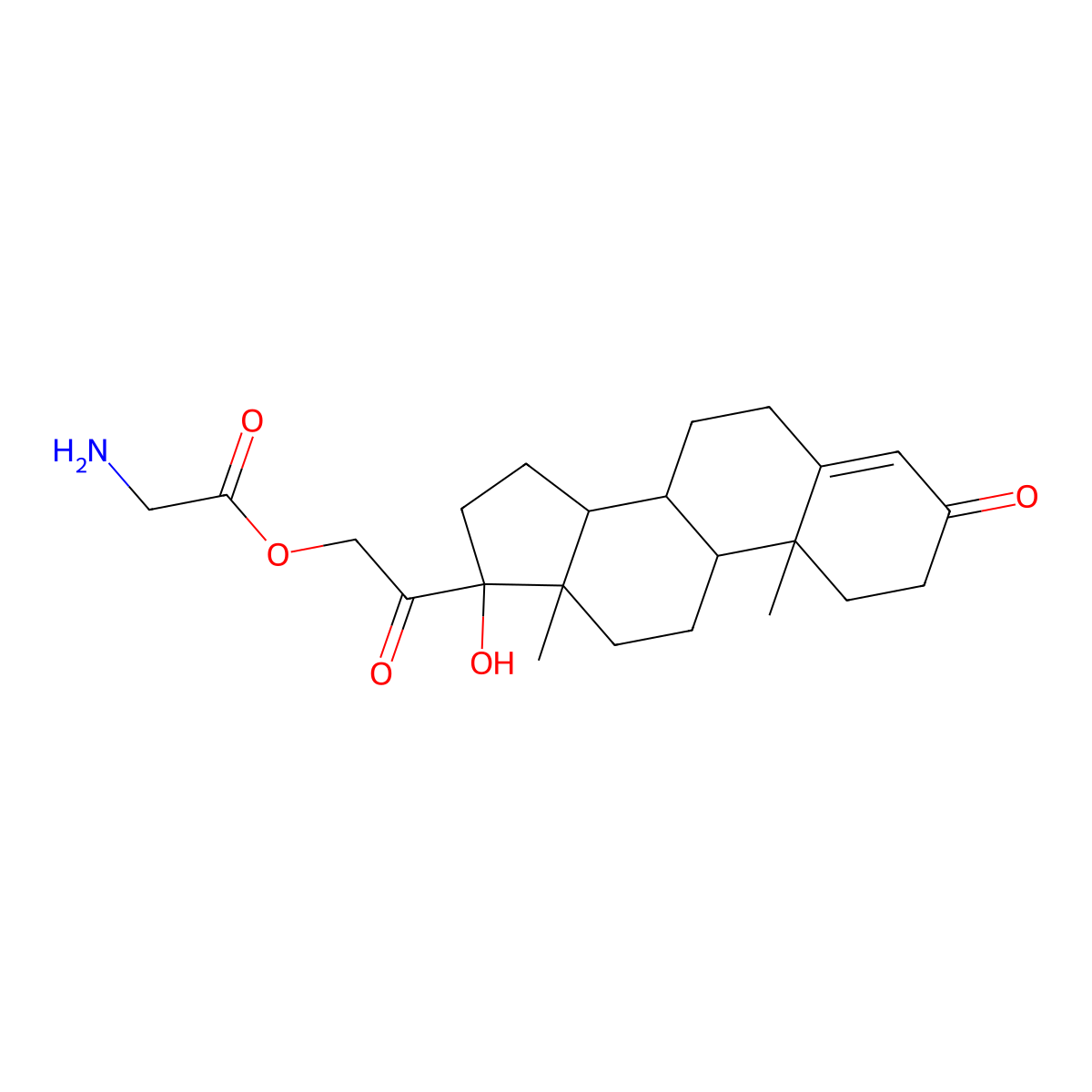 2-((8R,9S,10R,13S,14S,17R)-17-hydroxy-10,13-dimethyl-3-oxo-2,3,6,7,8,9,10,11,12,13,14,15,16,17-tetradecahydro-1H-cyclopenta[a]phenanthren-17-yl)-2-oxoethyl 2-aminoacetate molecular structure, CAS 314726-99-3