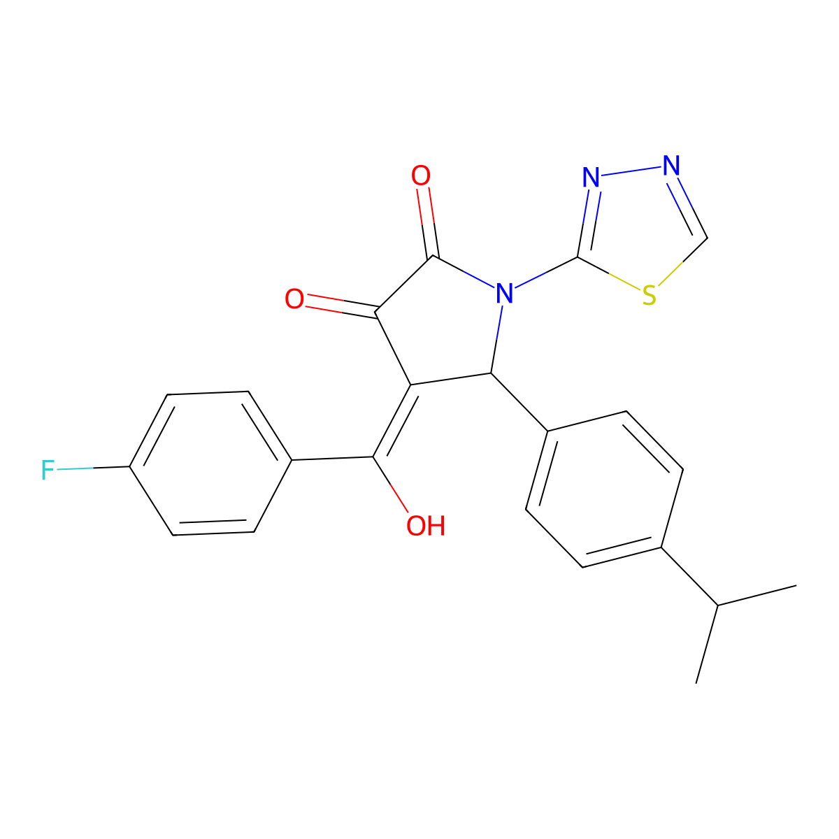 4-[(4-Fluorophenyl)-hydroxymethylidene]-5-(4-propan-2-ylphenyl)-1-(1,3,4-thiadiazol-2-yl)pyrrolidine-2,3-dione molecular structure, CAS 314735-52-9