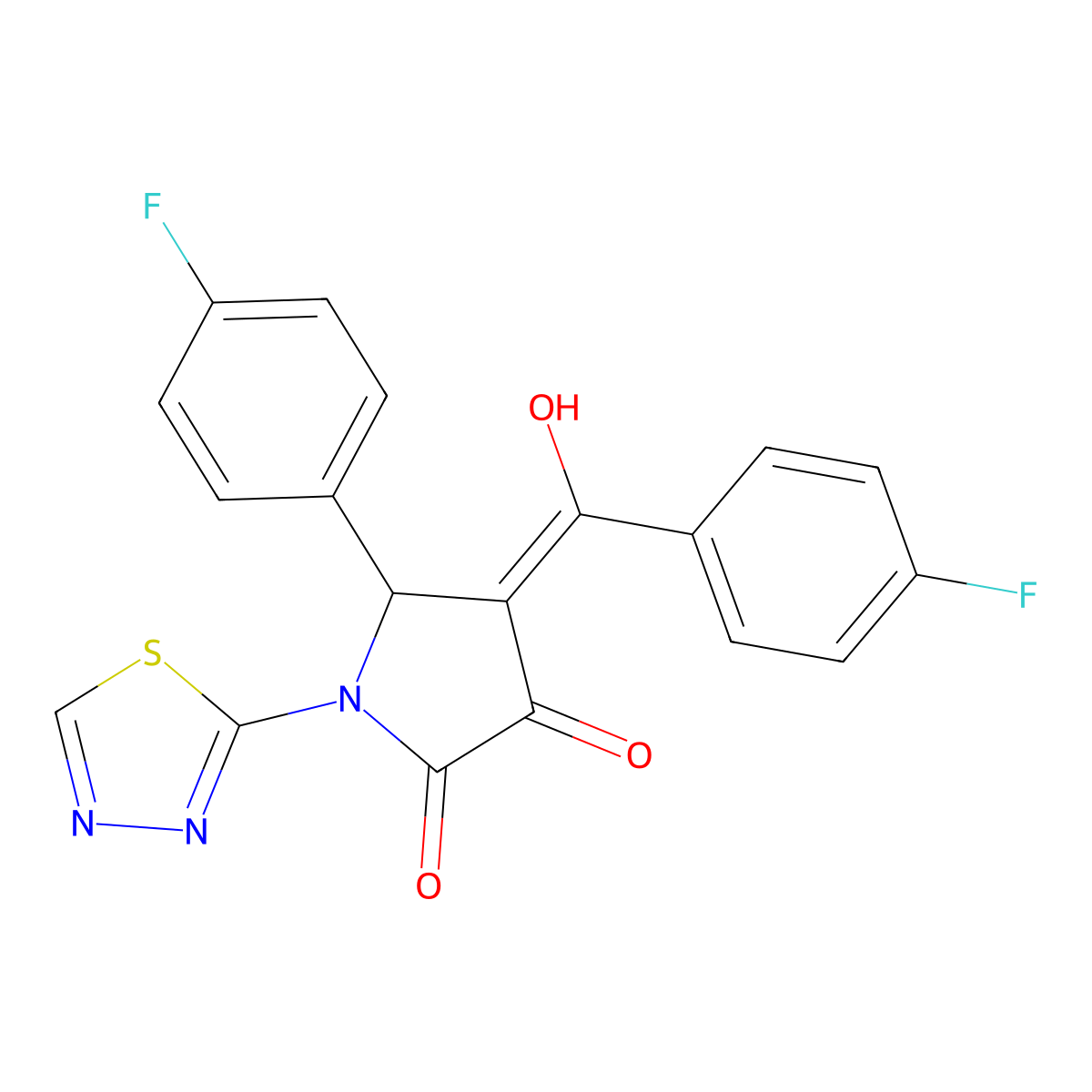 4-(4-fluorobenzoyl)-5-(4-fluorophenyl)-3-hydroxy-1-(1,3,4-thiadiazol-2-yl)-2,5-dihydro-1H-pyrrol-2-one molecular structure, CAS 314735-54-1