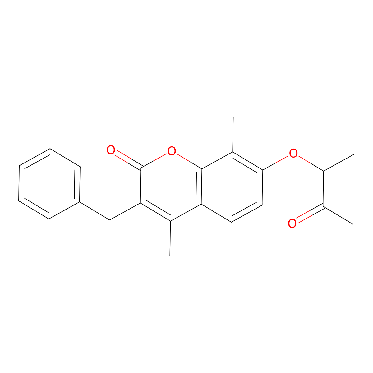 3-benzyl-4,8-dimethyl-7-(1-methyl-2-oxopropoxy)-2H-chromen-2-one molecular structure, CAS 314742-85-3